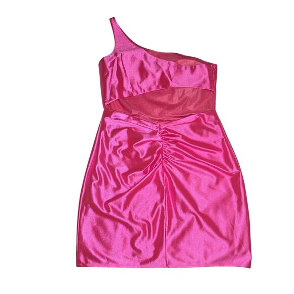 Alyce Paris One-Shoulder Sheath Hot Pink Mini Dress - Picture 4 of 8